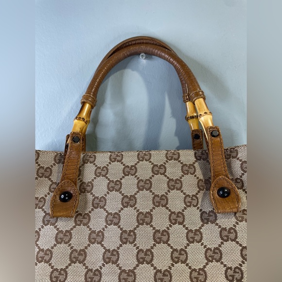 Gucci Brown/Beige GG Canvas Tote with Bamboo-Style Handles - Picture 3 of 13